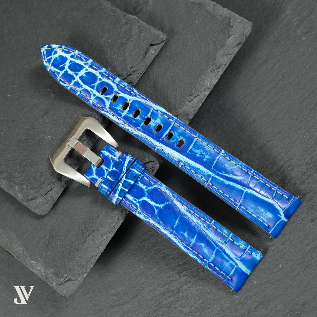 Ocean Blue Patina Alligator Leather Watch Strap — original product photo