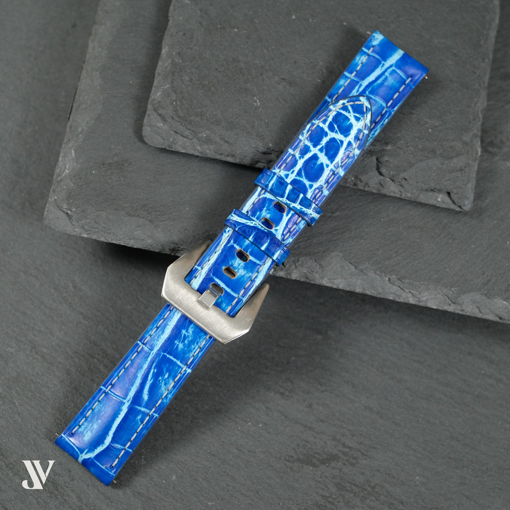 Ocean Blue Patina Alligator Leather Watch Strap — original product photo