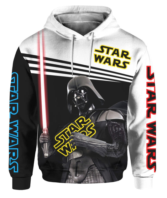 Starwars Hoodie Darth Vader Holds Starwars Logo Hoodie Black White Unisex