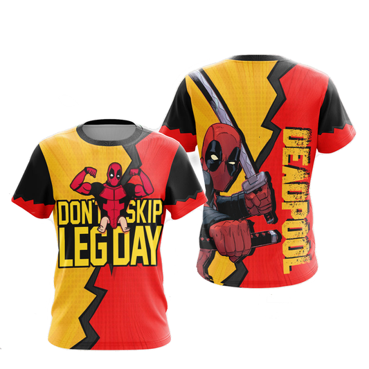 Deadpool T-Shirt Marvel Deadpool Don'T Skip Leg Day T-Shirt Red Yellow Unisex - Trendy Gift For Men & Women