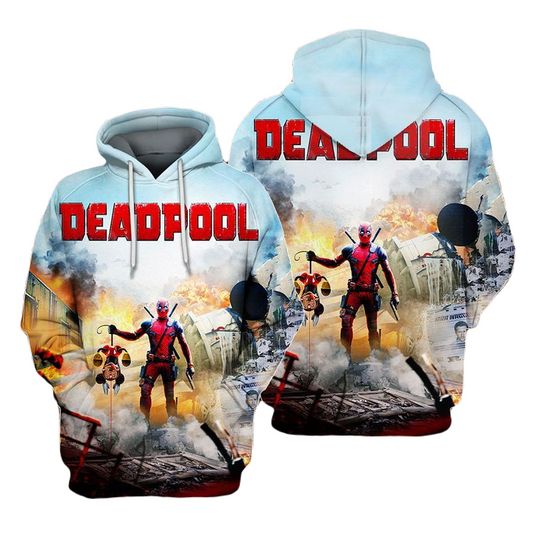 Deadpool Hoodie Marvel Deadpool Hold Mickey Mouse In Ruin Hoodie Colorful Unisex - Cozy Hoodie For Cold Weather