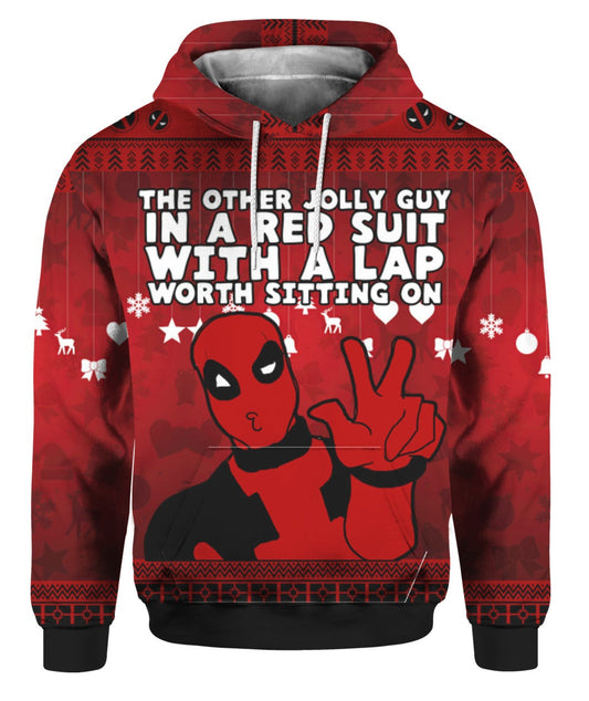 Deadpool Hoodie Marvel Deadpool The Other Jolly Guy In Red Suit Hoodie Red Unisex - Cozy Hoodie For Cold Weather
