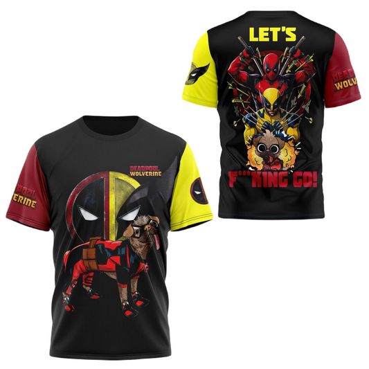 Deadpool T-Shirt Marvel Deadpool Wolverine And Dogpool Let'S Fcking Go T-Shirt Black Unisex - Trendy Gift For Men & Women
