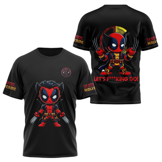 Deadpool T-Shirt Marvel Wolverine As Deadpool Let'S Fcking Go T-Shirt Black Unisex - Trendy Gift For Men & Women