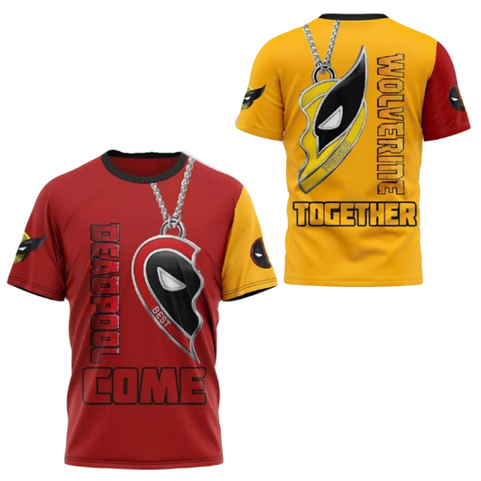Deadpool T-Shirt Marvel Deadpool And Wolverine Come Together T-Shirt Red Yellow Unisex - Trendy Gift For Men & Women