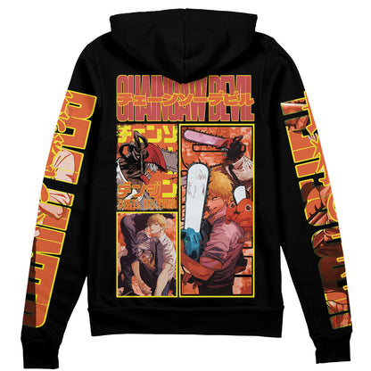 Chainsaw Man Zip Hoodie Denji Chainsaw Man Character Zip Hoodie Black Orange Unisex - Cozy Hoodie For Cold Weather