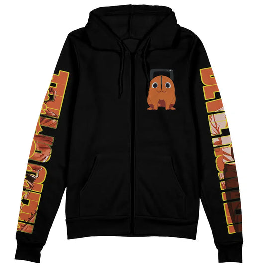 Chainsaw Man Zip Hoodie Denji Chainsaw Man Character Zip Hoodie Black Orange Unisex - Cozy Hoodie For Cold Weather