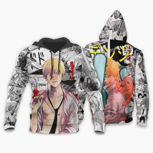 Chainsaw Man Hoodie Denji And Pochinta Manga Style Hoodie Black White Unisex - Cozy Hoodie For Cold Weather
