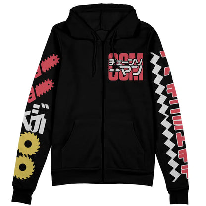 Chainsaw Man Zip Hoodie Denji Chainsaw Man Fighting Pose Zip Hoodie Black Unisex - Cozy Hoodie For Cold Weather