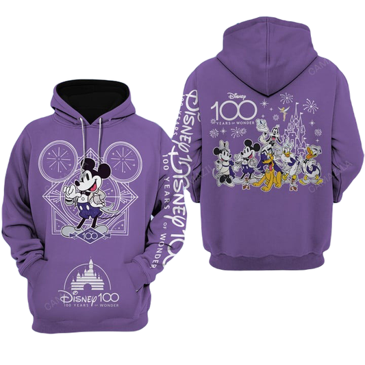 Disney Hoodie Celebration Disney 100 Years Of Wonder Hoodie Purple Unisex Adults New Release - Cozy Hoodie For Cold Weather