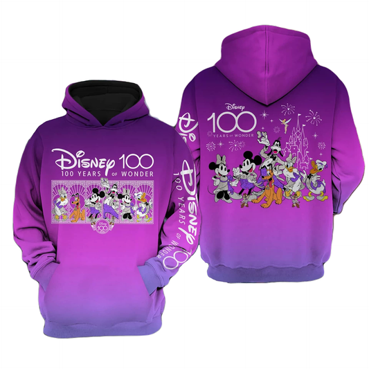 Disney Hoodie Character Cards Disney 100 Years Of Wonder Hoodie Pink Unisex Adults New Release - Cozy Hoodie For Cold Weather