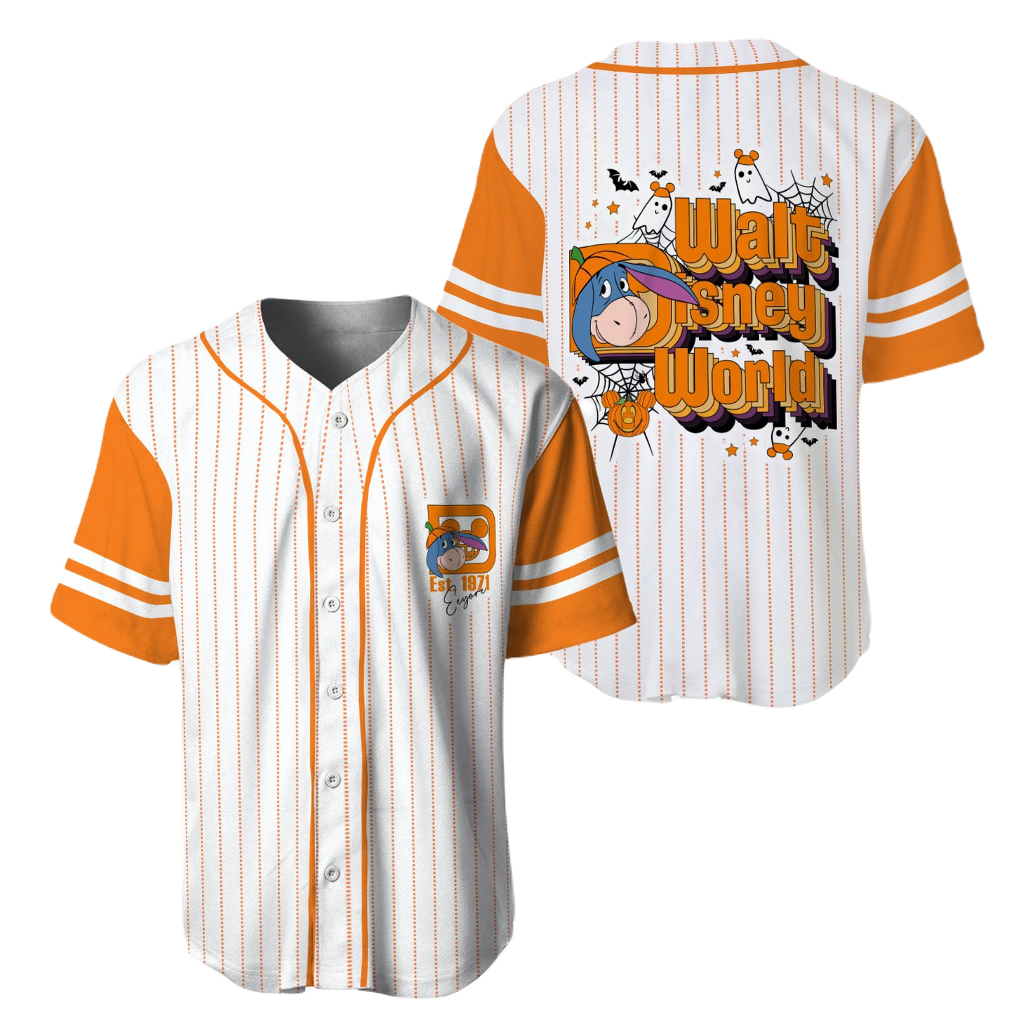 Winnie the Pooh Baseball Jersey Eeyore Walt Disney World Winnie the Pooh Jersey Shirt White Orange Unisex Adult