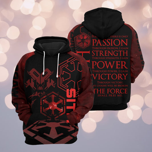 Starwars Hoodie Sith Code Passion Strength Power Victory The Force Black Red Hoodie For Starwars Fan - Cozy Hoodie For Cold Weather