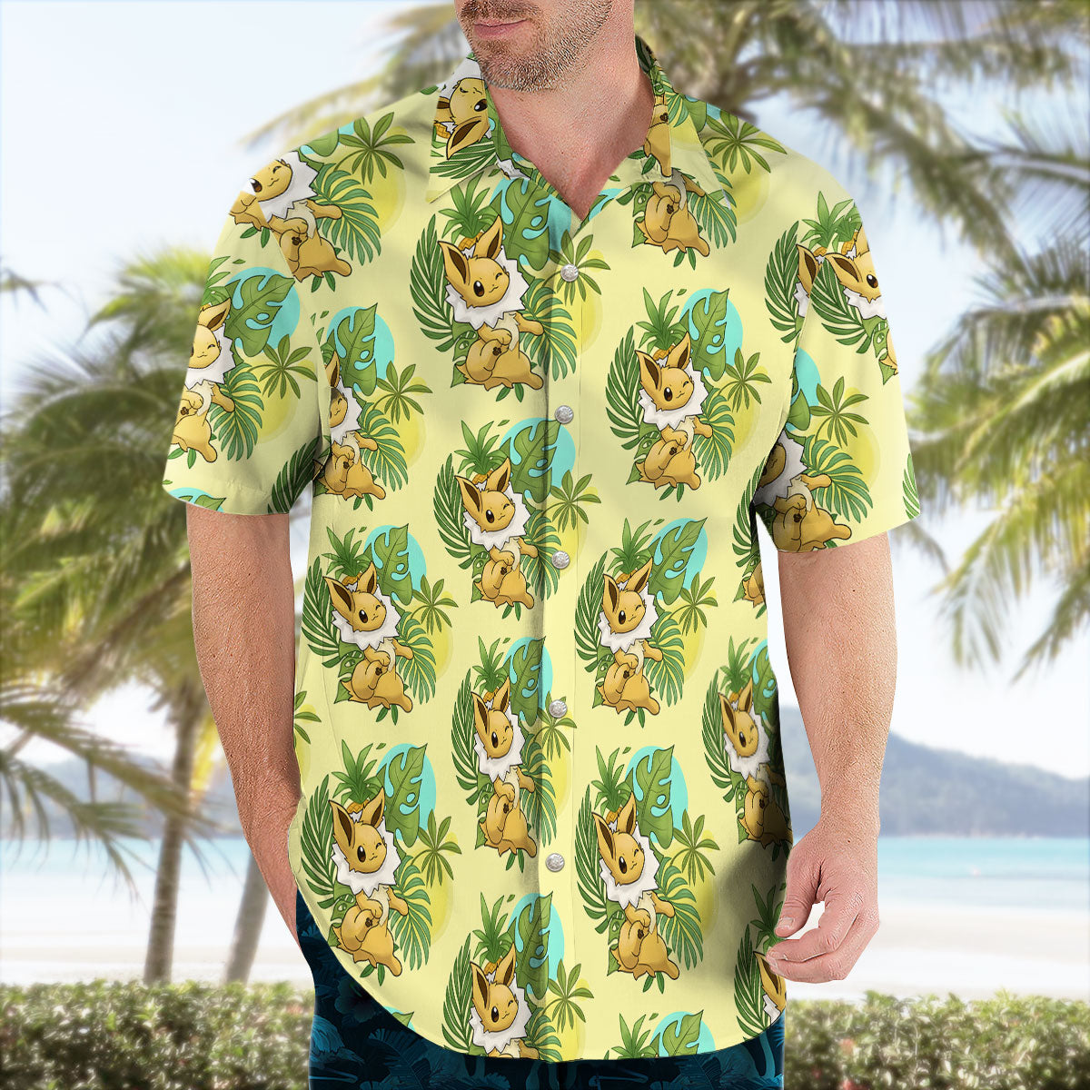 Eevee Pokemon Hawaiian Shirt Tropical Yellow Aloha - Tropi Hawaiian Shirts