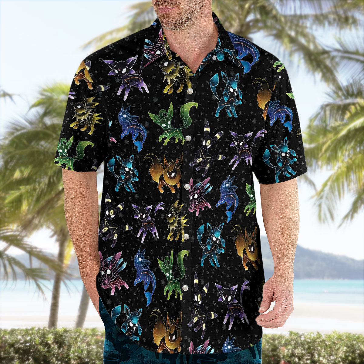 Eeveelution Galaxy Pokemon Hawaiian Shirt Black Edition