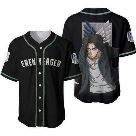 Attack on Titan Baseball Jersey Eren Yeager Season 4 Attack on Titan Jersey Shirt Black Unisex Adult New Release