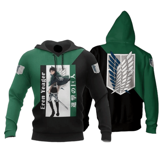 Attack On Titan Hoodie Eren Yeager Attack On Titan Graphic Hoodie Black Green Unisex - Cozy Hoodie For Cold Weather