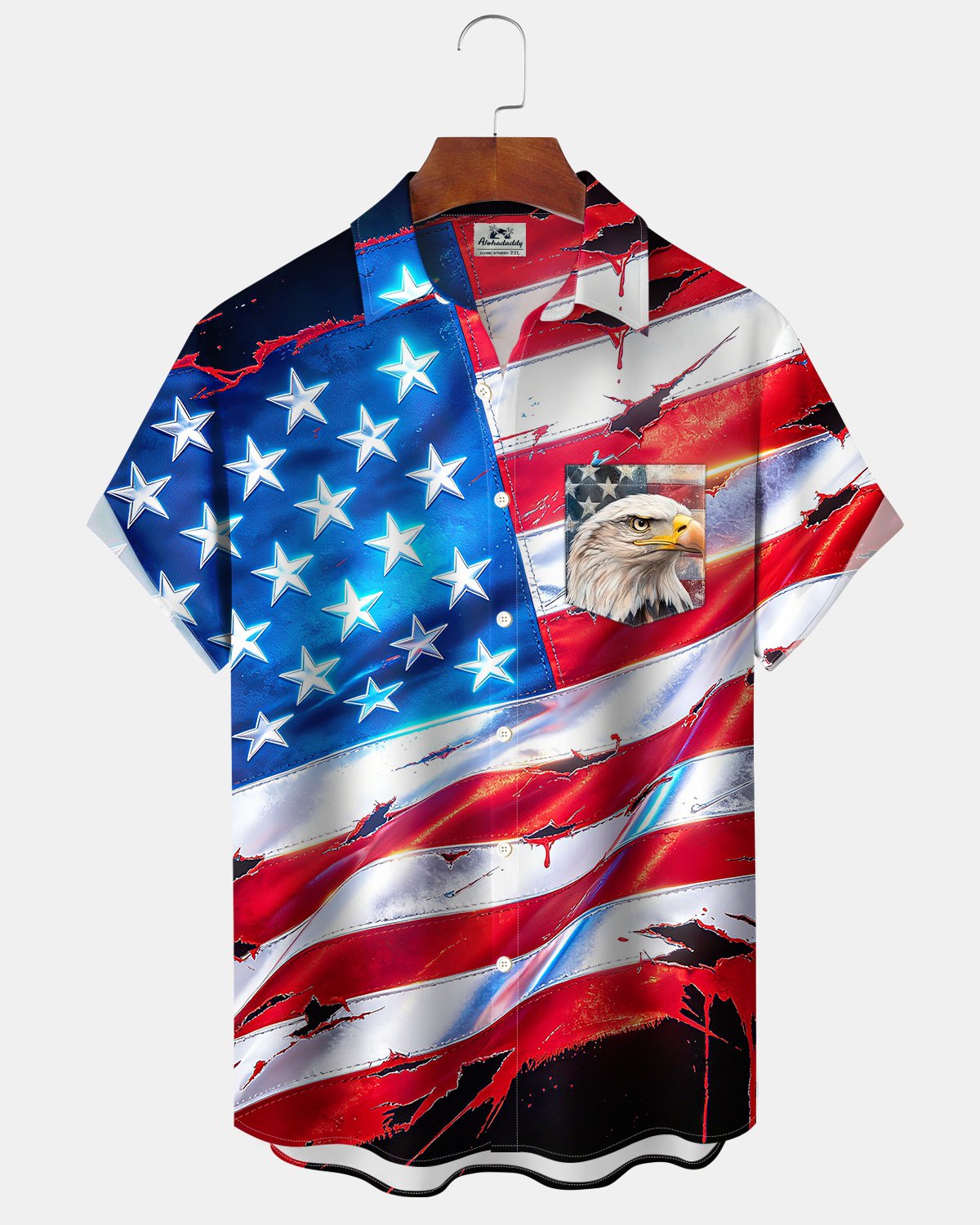 Alohadaddy® Men's Short-Sleeved Shirt With Independence Day Flag And Eagle Design