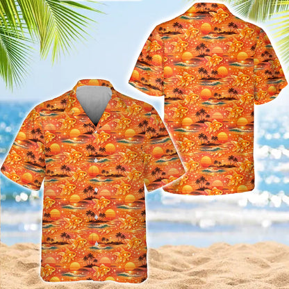 Goldfish Hawaiian Shirt, Sunset Beach Tropical Aloha Shirt, Ocean Summer Vacation Shirt