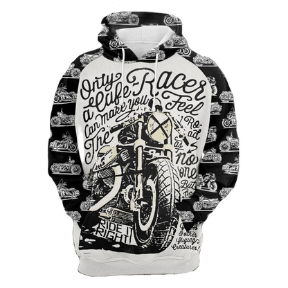 Motorcycle Hoodie Only A Cafe Racer Can Make You Feel The Road Hoodie Black White Unisex - Cozy Hoodie For Cold Weather