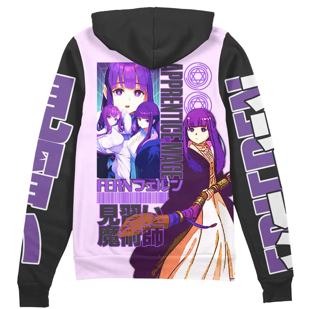 Frieren Beyond Journey’s End Zip Hoodie Fern Apprentige Mage Zip Hoodie Purple Black Unisex