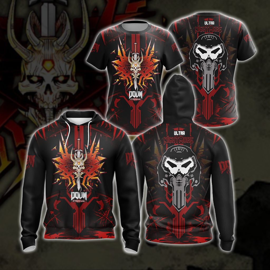 Doom Eternal Ultra Nightmare Unisex 3D T-shirt Zip Hoodie Pullover Hoodie