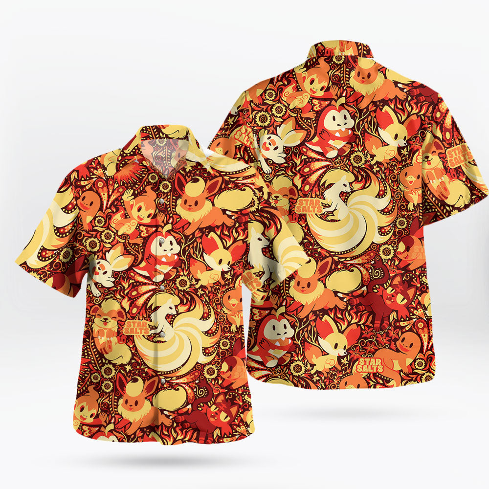 Fire-Type Pokemon Hawaiian Shirt – Tropical Flame Style | Tropi Hawaiian Shirts Store
