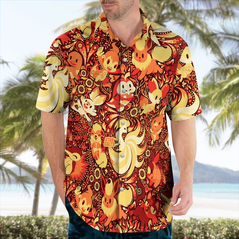 Fire-Type Pokemon Hawaiian Shirt – Tropical Flame Style | Tropi Hawaiian Shirts Store