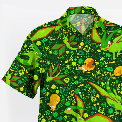 Flygon Torchic Emerald Jungle Pokemon Hawaiian Shirt | Tropi Hawaiian Shirts Store