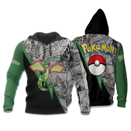 Pokemon Hoodie Flygon Graphic Manga Style Hoodie Black Green Unisex - Cozy Hoodie For Cold Weather
