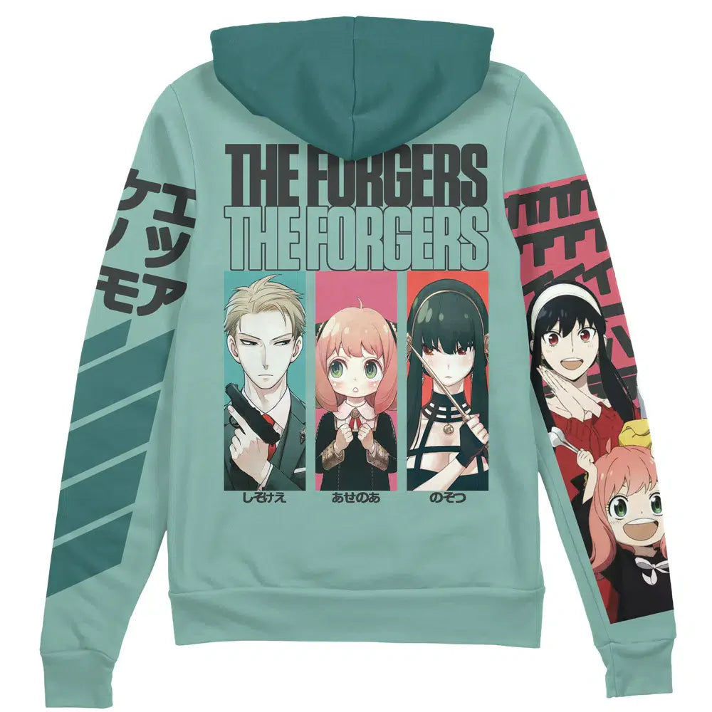 Spyxfamily Zip Hoodie The Forgers Loid Yor Anya Graphic Zip Hoodie Green Unisex