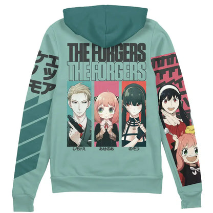 Spyxfamily Zip Hoodie The Forgers Loid Yor Anya Graphic Zip Hoodie Green Unisex