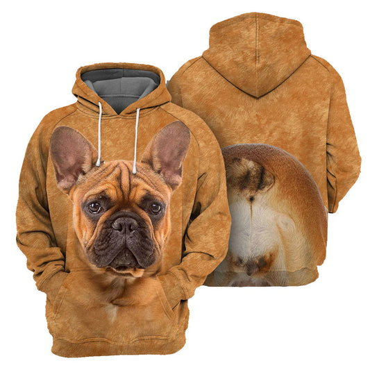 Dog Hoodie French Bulldog Front And Back T-Shirt Brown Unisex - Trendy Gift For Men & Women