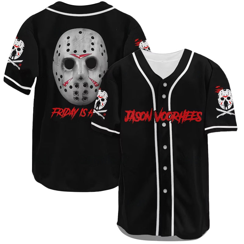 Friday the 13th Baseball Jersey Friday Is Halloween Jason Voorhees Jersey Shirt Black Unisex Adult New Release
