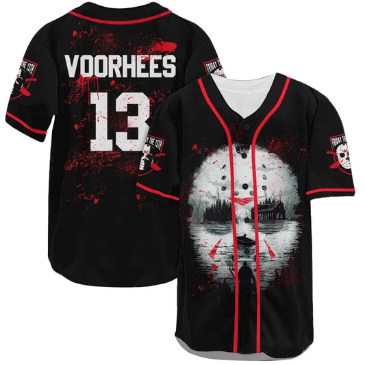 Friday the 13th Baseball Jersey Voorhees Crystal Lake Jason Voorhees Jersey Shirt Black Red Unisex Adult New Release