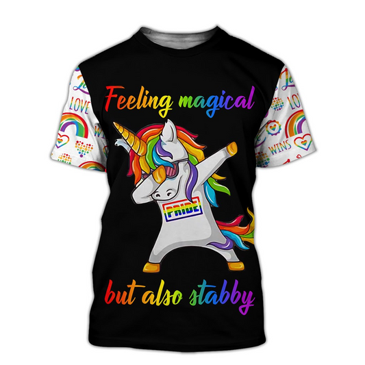 Lgbt T-Shirt Feeling Magical But Also Stabby T-Shirt Black White Unisex - Trendy Gift For Men & Women