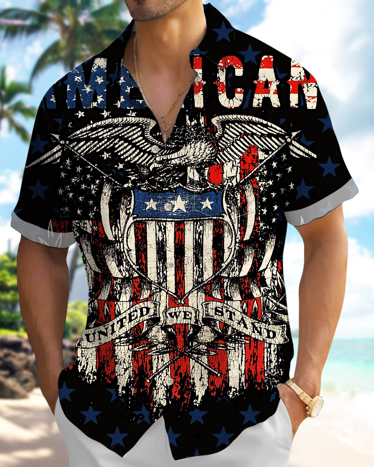Alohadaddy® Casual Retro Independence Day Men's Short-Sleeve Shirt