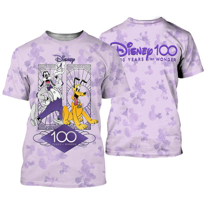 Disney T-Shirt Goofy And Pluto Disney 100 Years Of Wonder T-Shirt Purple Unisex Adults New Release - Trendy Gift For Men & Women