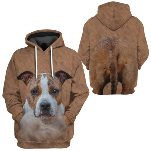 Dog Hoodie American Staffordshire Terrier Dog Front And Back T-Shirt Brown Unisex - Trendy Gift For Men & Women