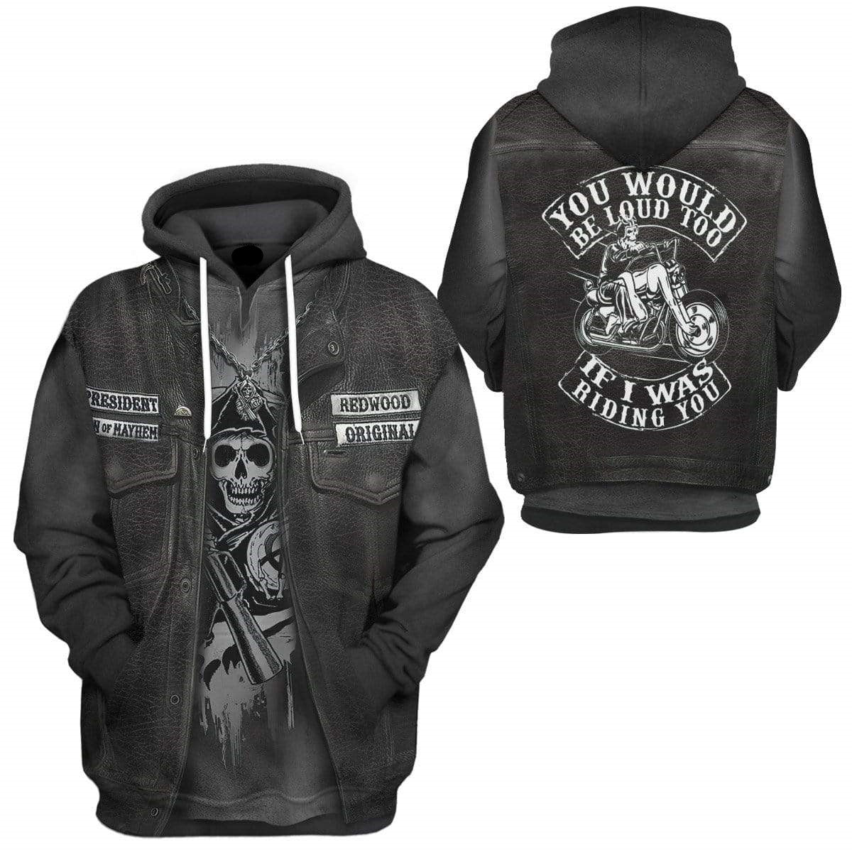 Motorcycle Hoodie Motorcycle Biker Leather Coat Costume Hoodie Black Unisex - Cozy Hoodie For Cold Weather