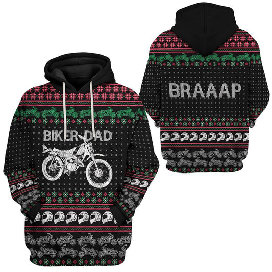 Motorcycle Hoodie Biker Dad Braaap Christmas Pattern T-Shirt Black Unisex - Trendy Gift For Men & Women