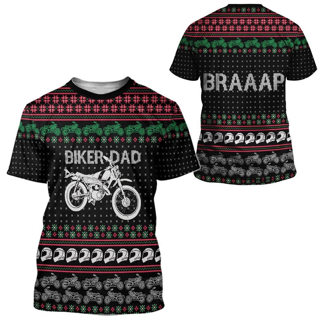 Motorcycle Hoodie Biker Dad Braaap Christmas Pattern T-Shirt Black Unisex - Trendy Gift For Men & Women