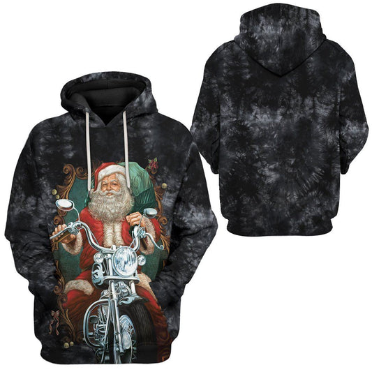 Motorcycle Hoodie Biker Santa Claus Graphic Hoodie Black Unisex - Cozy Hoodie For Cold Weather