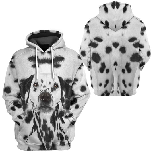 Dog Hoodie Dalmatian Dog Front And Back T-Shirt Black White Unisex - Trendy Gift For Men & Women
