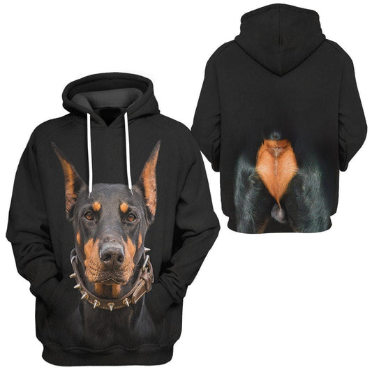 Dog Hoodie Doberman Pinscher Dog Front And Back T-Shirt Black Unisex - Trendy Gift For Men & Women
