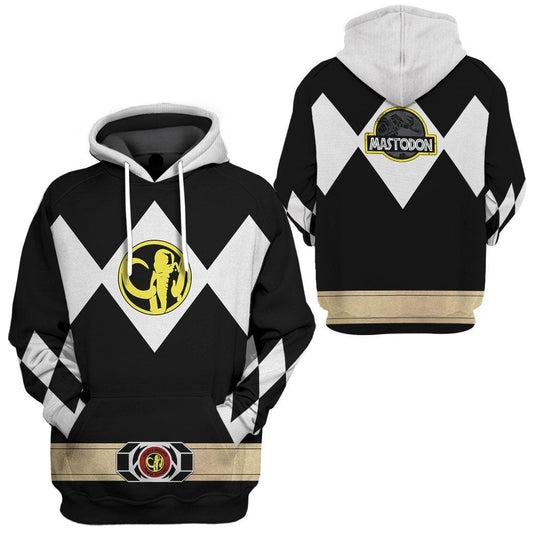 Power Ranger Hoodie Black Mighty Morphin Power Ranger Mastodon Hoodie Black White Unisex - Cozy Hoodie For Cold Weather