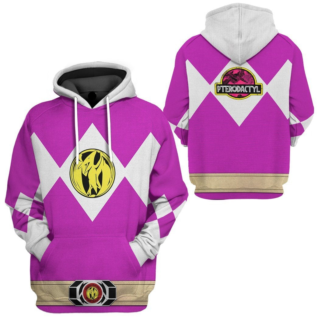 Power Ranger Hoodie Pink Mighty Morphin Power Ranger Pterodactyl Hoodie Pink White Unisex - Cozy Hoodie For Cold Weather