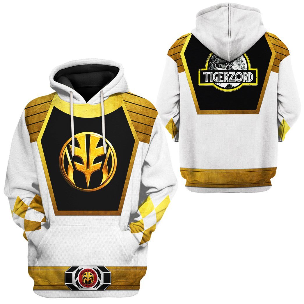 Power Ranger Hoodie White Mighty Morphin Power Ranger Tigerzord Hoodie White Yellow Unisex - Cozy Hoodie For Cold Weather