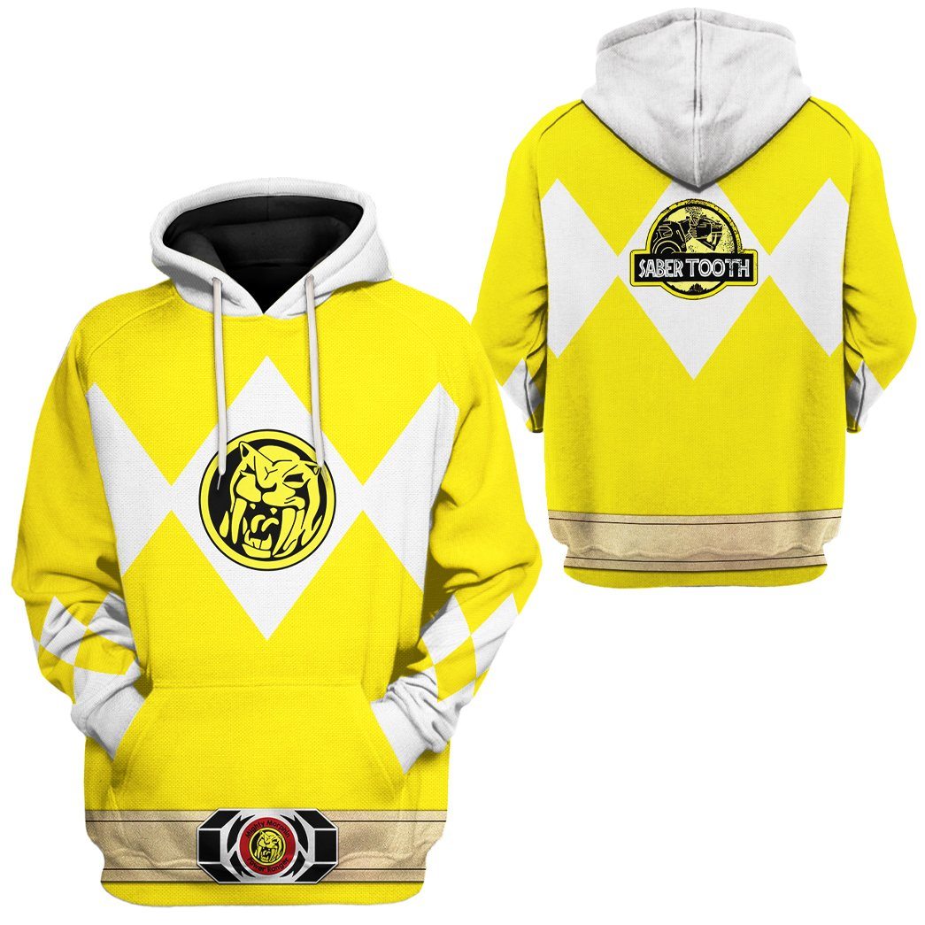 Power Ranger Hoodie Yellow Mighty Morphin Power Ranger Sabertooth Hoodie White Yellow Unisex - Cozy Hoodie For Cold Weather