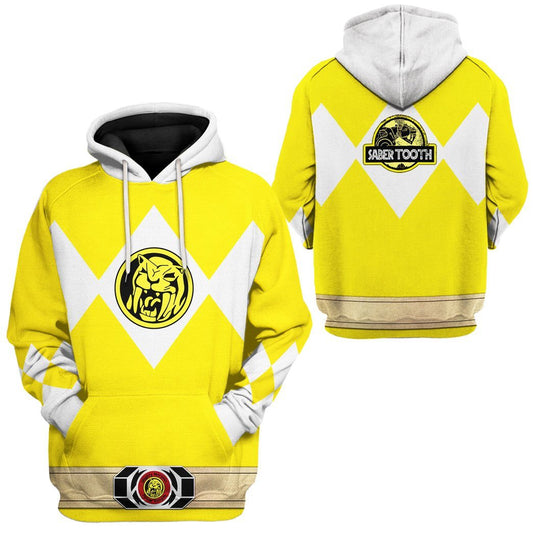 Power Ranger Hoodie Yellow Mighty Morphin Power Ranger Sabertooth Hoodie White Yellow Unisex - Cozy Hoodie For Cold Weather